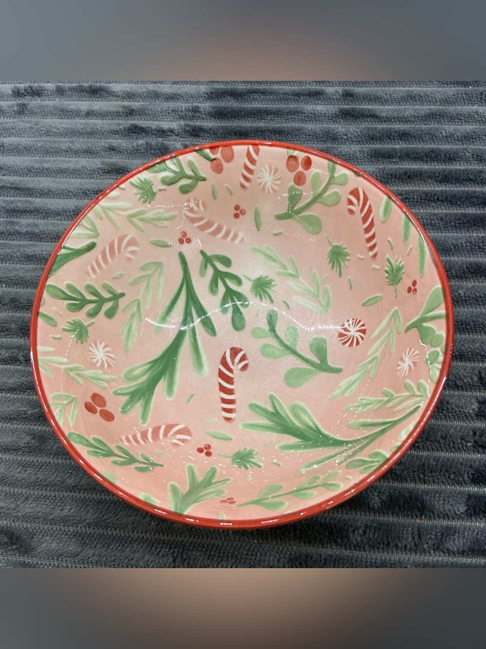 Prima Design "Pinkmas Christmas Bowl" Jolly Jingle Ceramic Candy Cane Holly